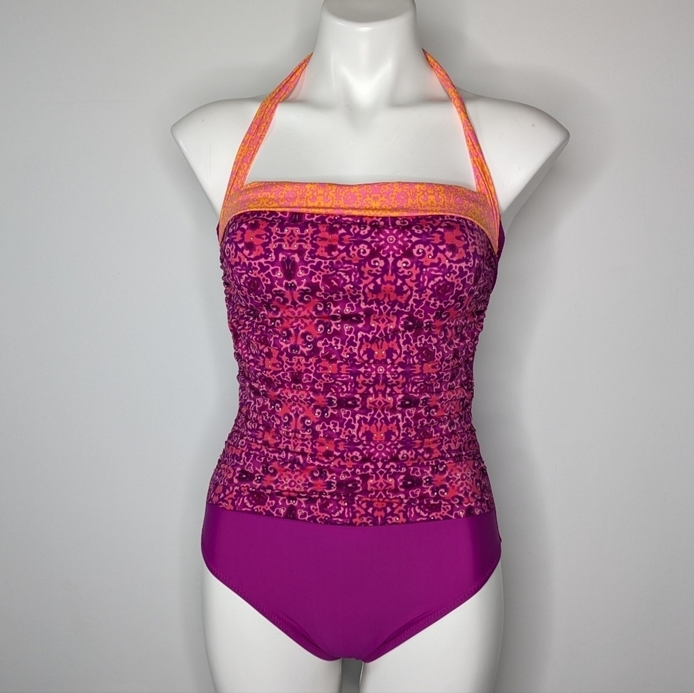 ✨3/$15 Leilani Purple Orange Halter Top One Piece Swimsuit 4